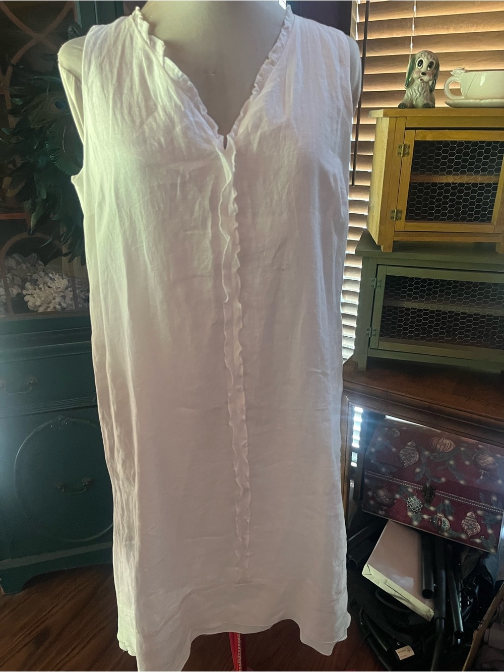 NWT J Jill Large White Sleeveless Ruffle-Front Shift Dress